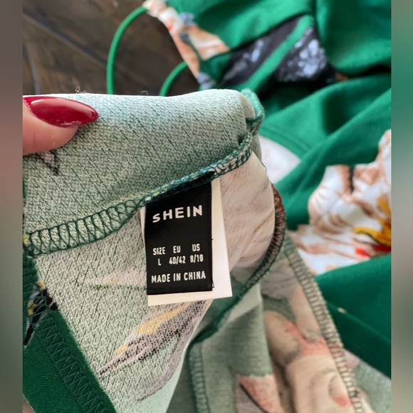 SHEIN Floral Lace Up Back Fitted Dress size Large - Picture 7 of 14